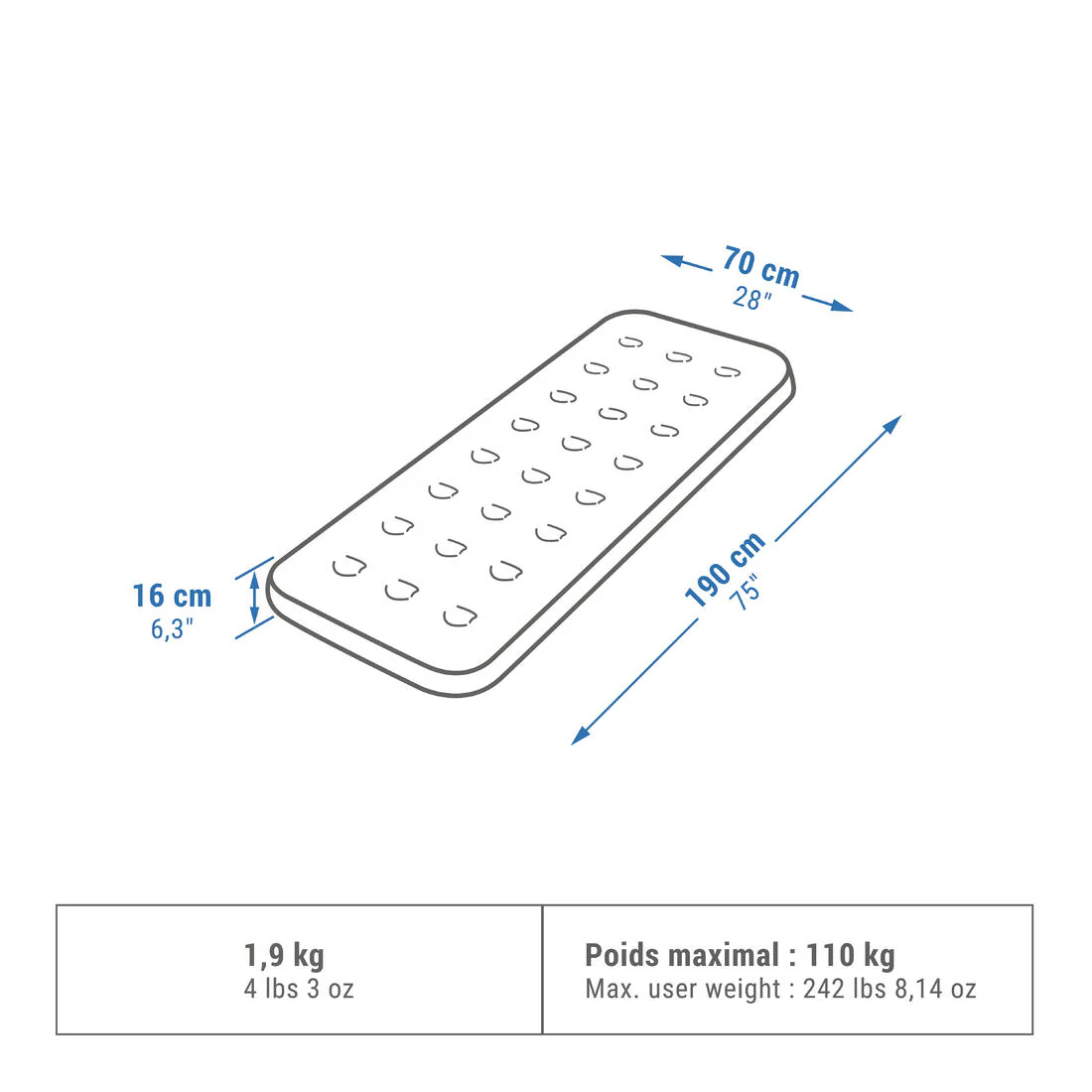Inflatable, 1-person camping mattress, 190 x 70 cm, Air basic - Image 2