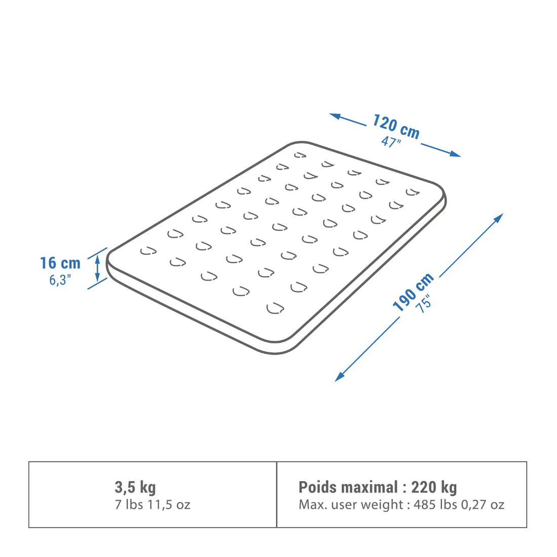 Inflatable, 2-person camping mattress, 190 x 120 cm, Air basic - Image 2