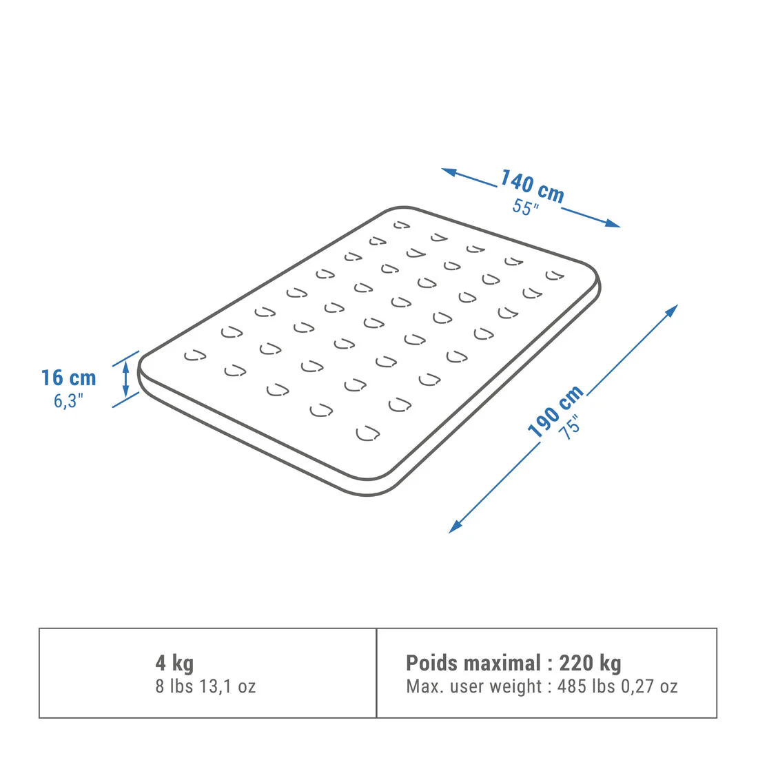 Inflatable, 2-person camping mattress, 190 x 140 cm, Air basic - Image 2