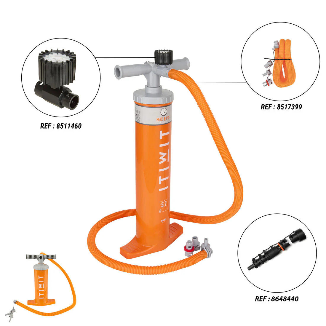 Kayak Dual-Action Low-Pressure Manual Pump 1-3 PSI 2 X 1.4 L Orange - Image 10