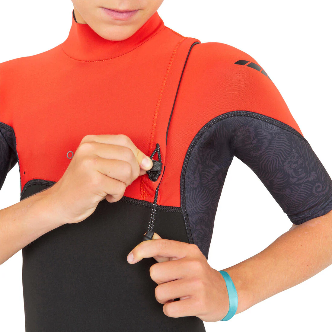 Kid’s Surfing Neoprene Shorty 900 1.5 mm - Black Red - Image 7