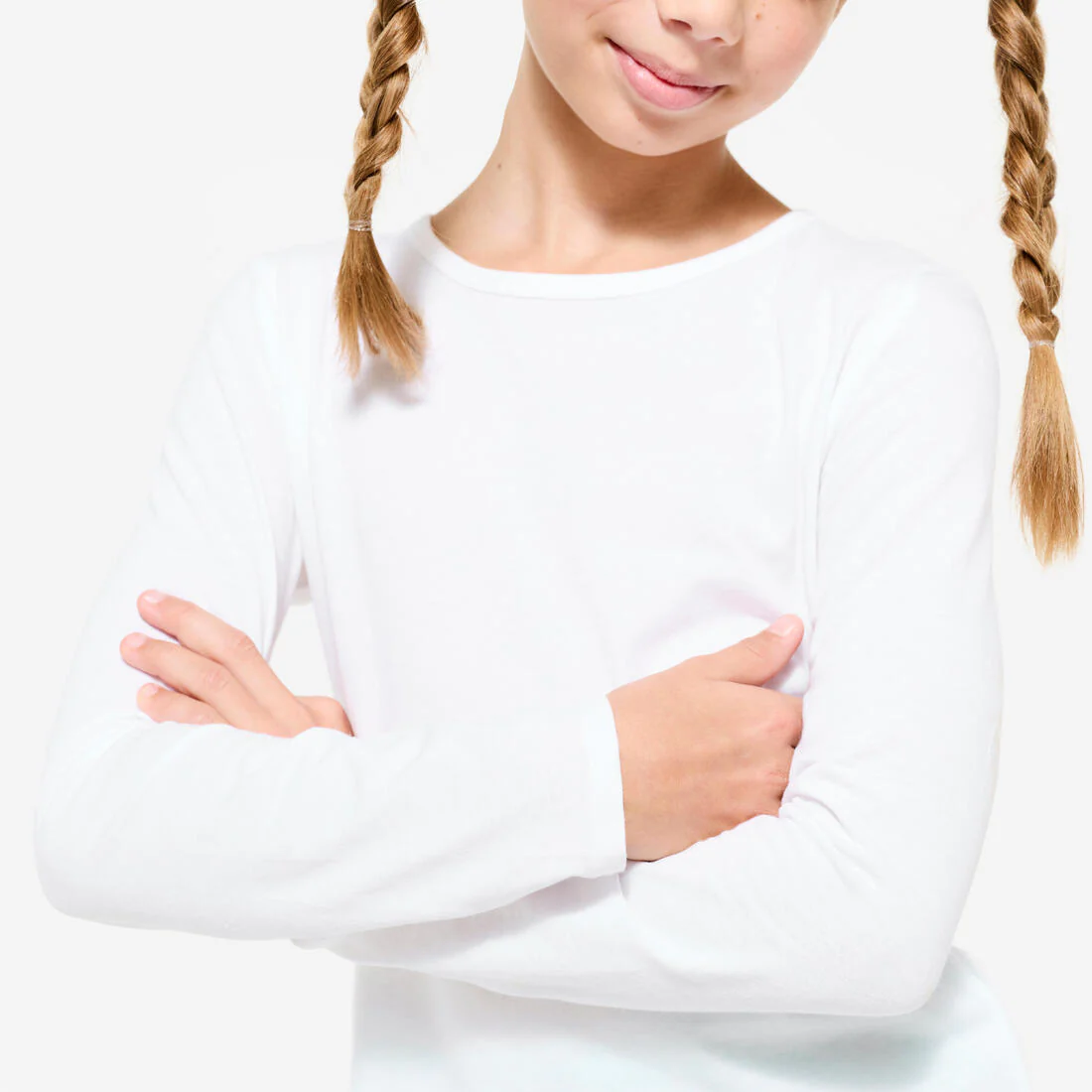 Kids' Basic Long-Sleeved Cotton T-Shirt - White - Image 3