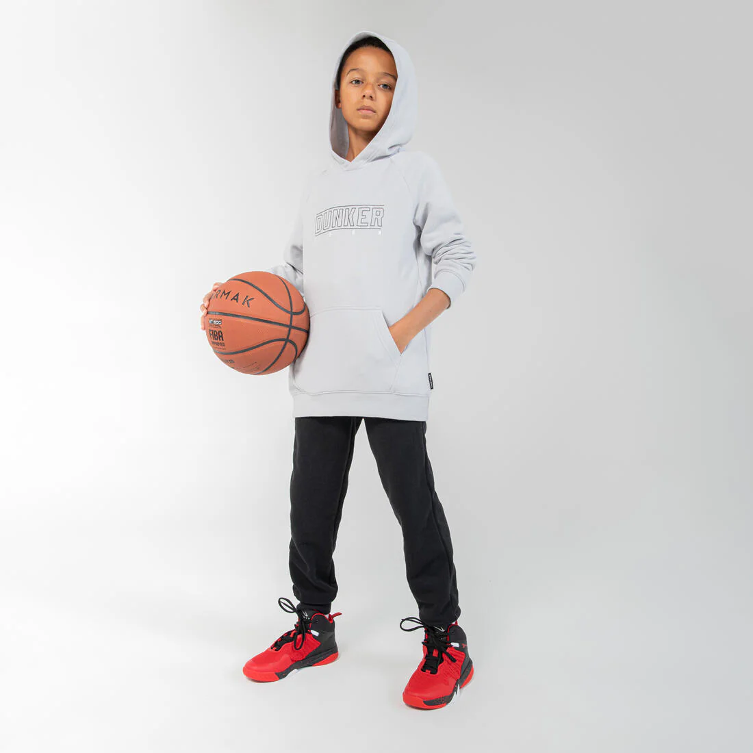 Kids' Basketball Hoodie H100 - Grey - Image 5