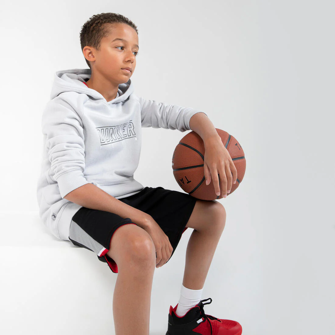 Kids' Basketball Hoodie H100 - Grey - Image 6
