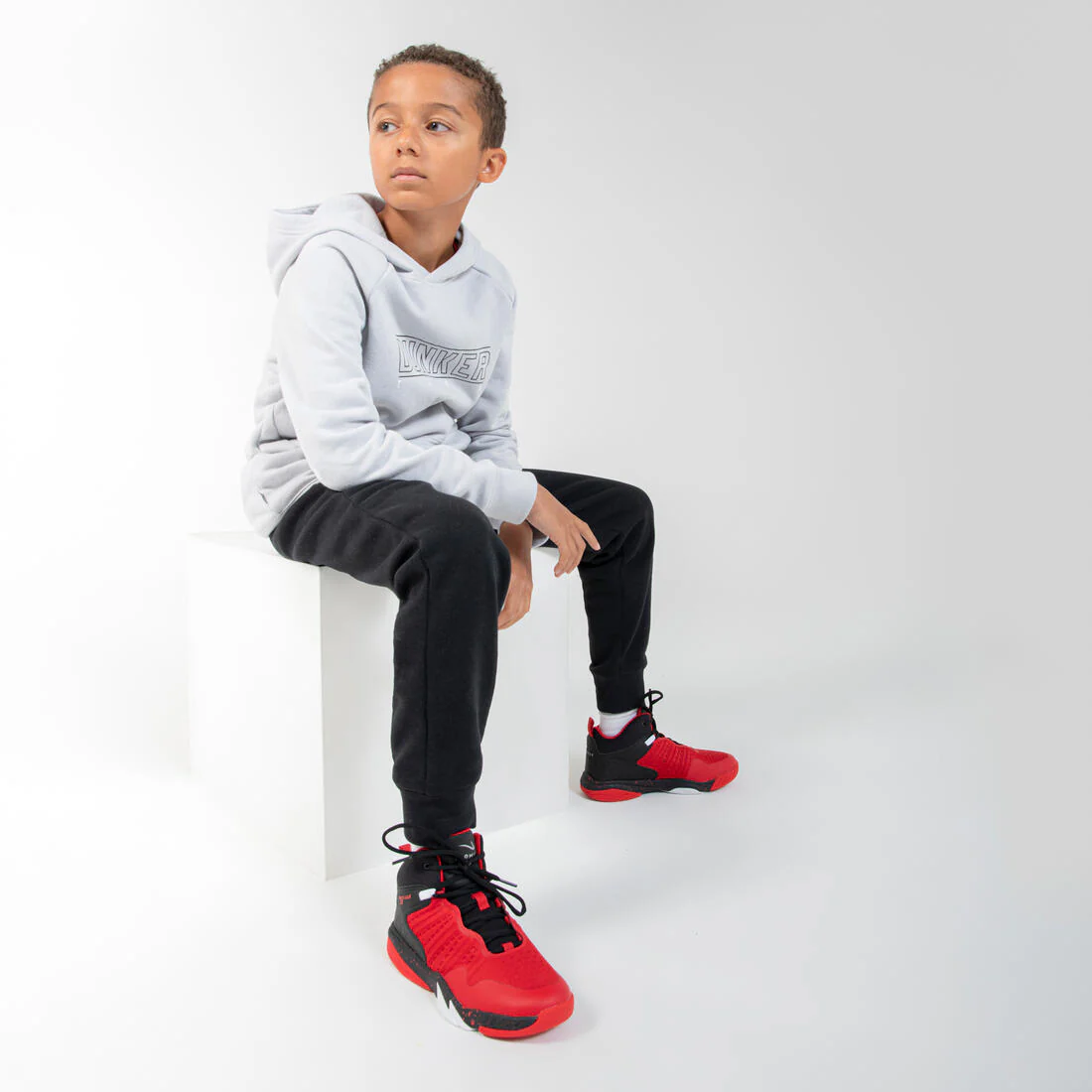 Kids' Basketball Hoodie H100 - Grey - Image 8