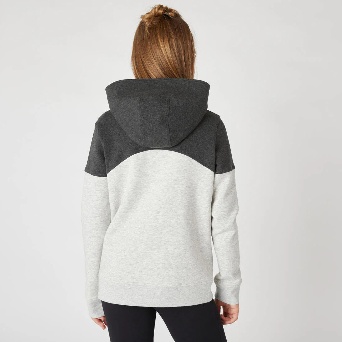 Kids' Breathable Cotton Hoodie 500 - Heathered Light Grey/Black - Image 2