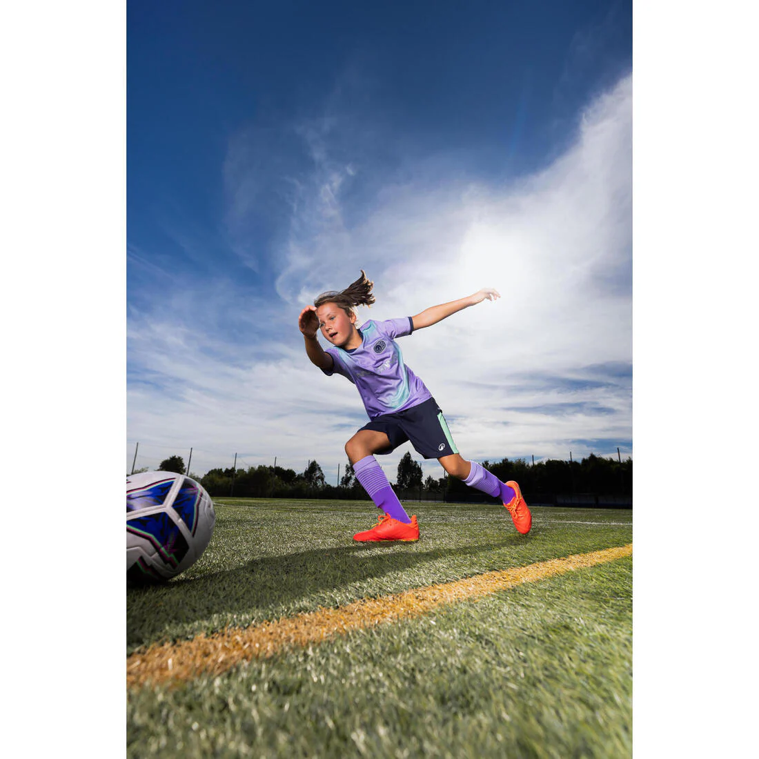 Kids' Football Shorts Viralto - Grey with Strip - Image 7