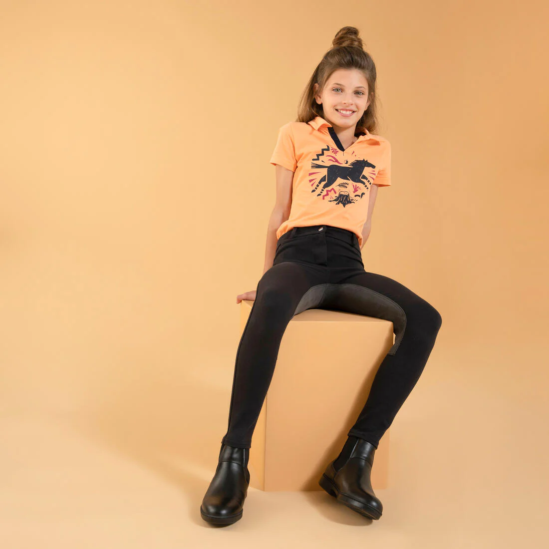 Kids' Full Seat Horse Riding Jodhpurs 180 - Black - Image 2