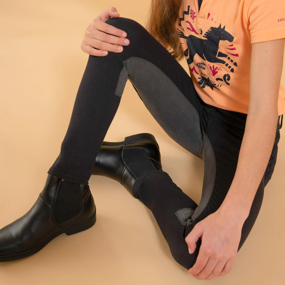 Kids' Full Seat Horse Riding Jodhpurs 180 - Black - Image 5