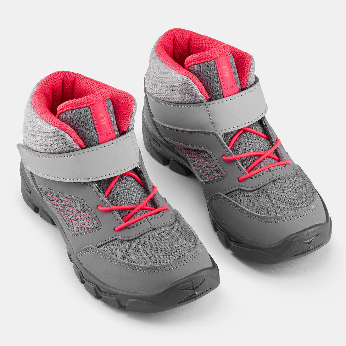 Kids’ Hiking Shoes with Rip-tab MH100 Mid from Jr size 7 to Adult size 2 Grey Pi - Image 4