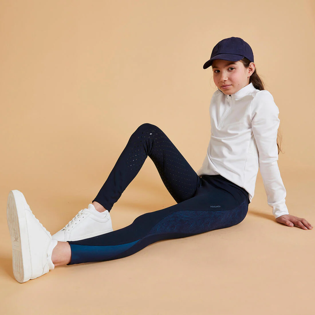 Kids' Horse Riding Leggings Fullgrip 500 - Navy Print - Image 2