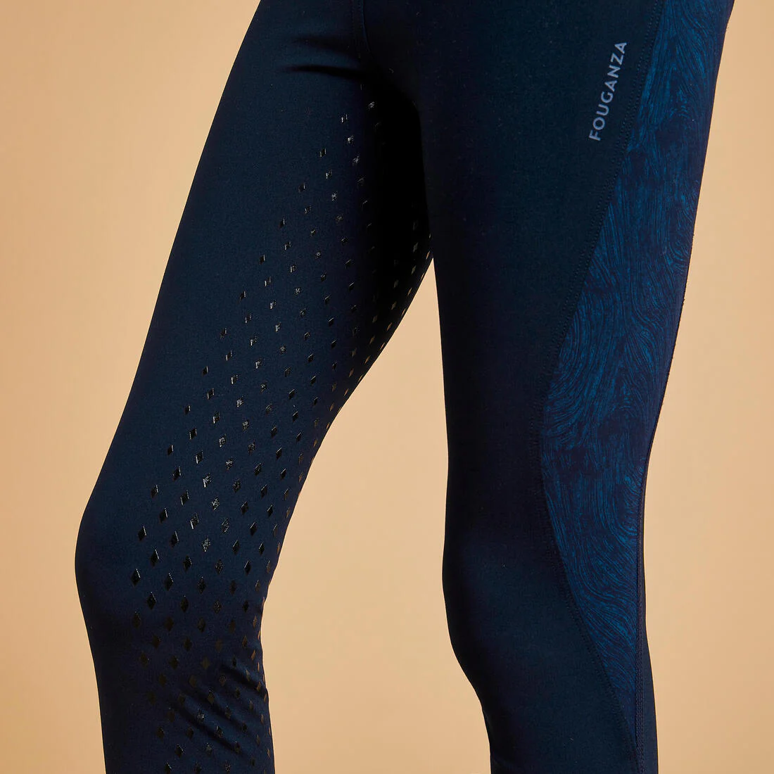 Kids' Horse Riding Leggings Fullgrip 500 - Navy Print - Image 5