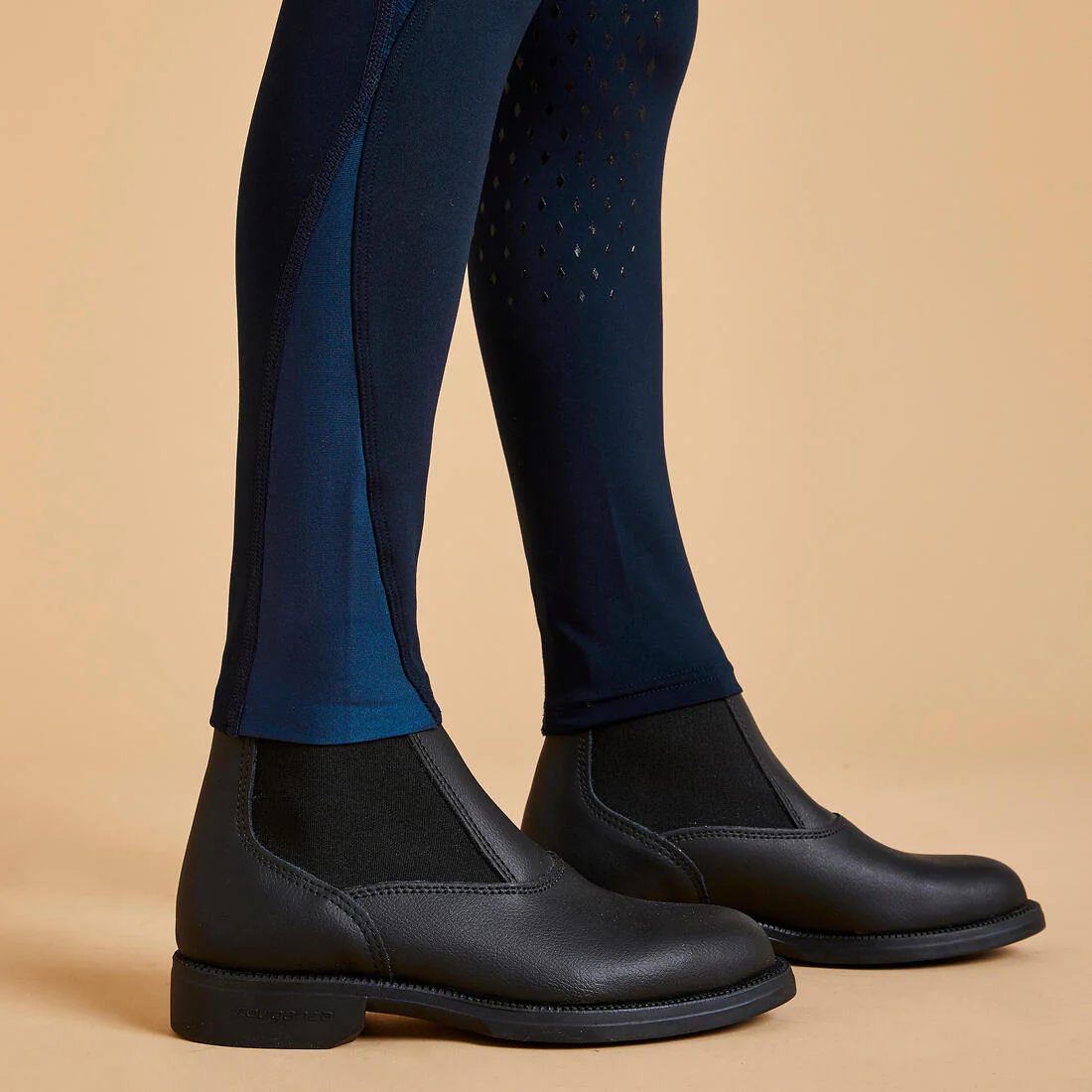 Kids' Horse Riding Leggings Fullgrip 500 - Navy Print - Image 6