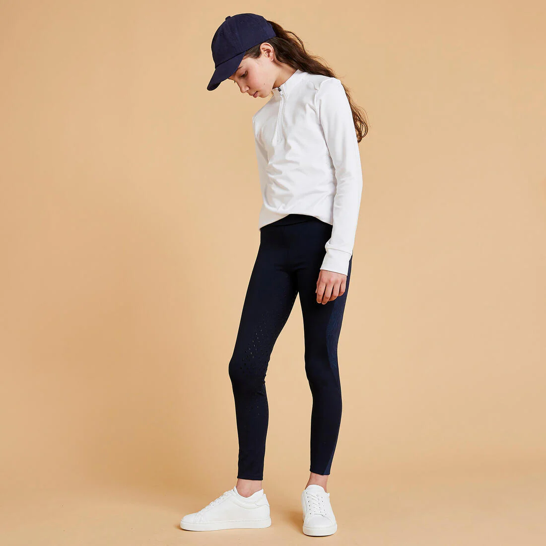 Kids' Horse Riding Leggings Fullgrip 500 - Navy Print - Image 7