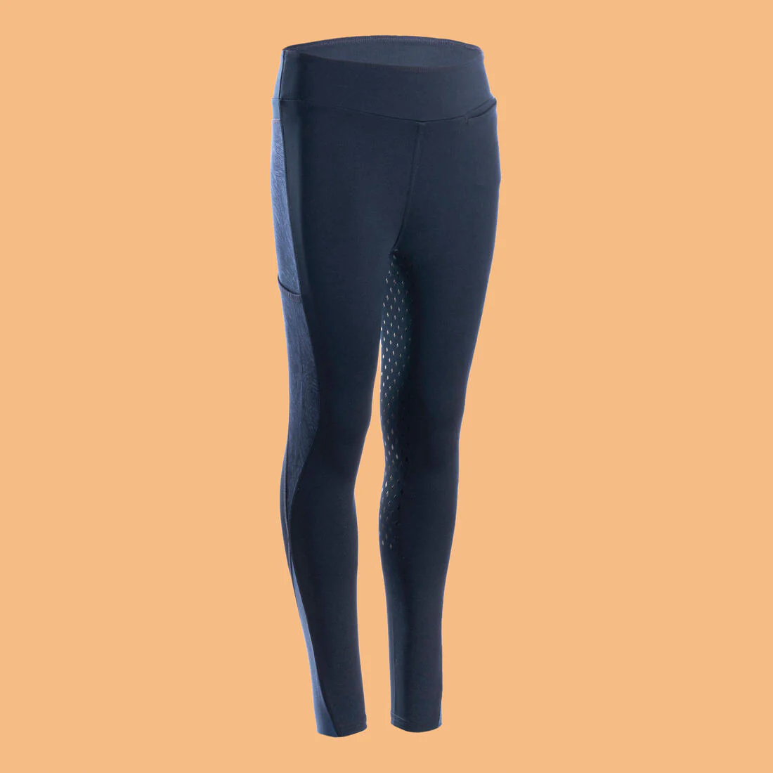 Kids' Horse Riding Leggings Fullgrip 500 - Navy Print - Image 8
