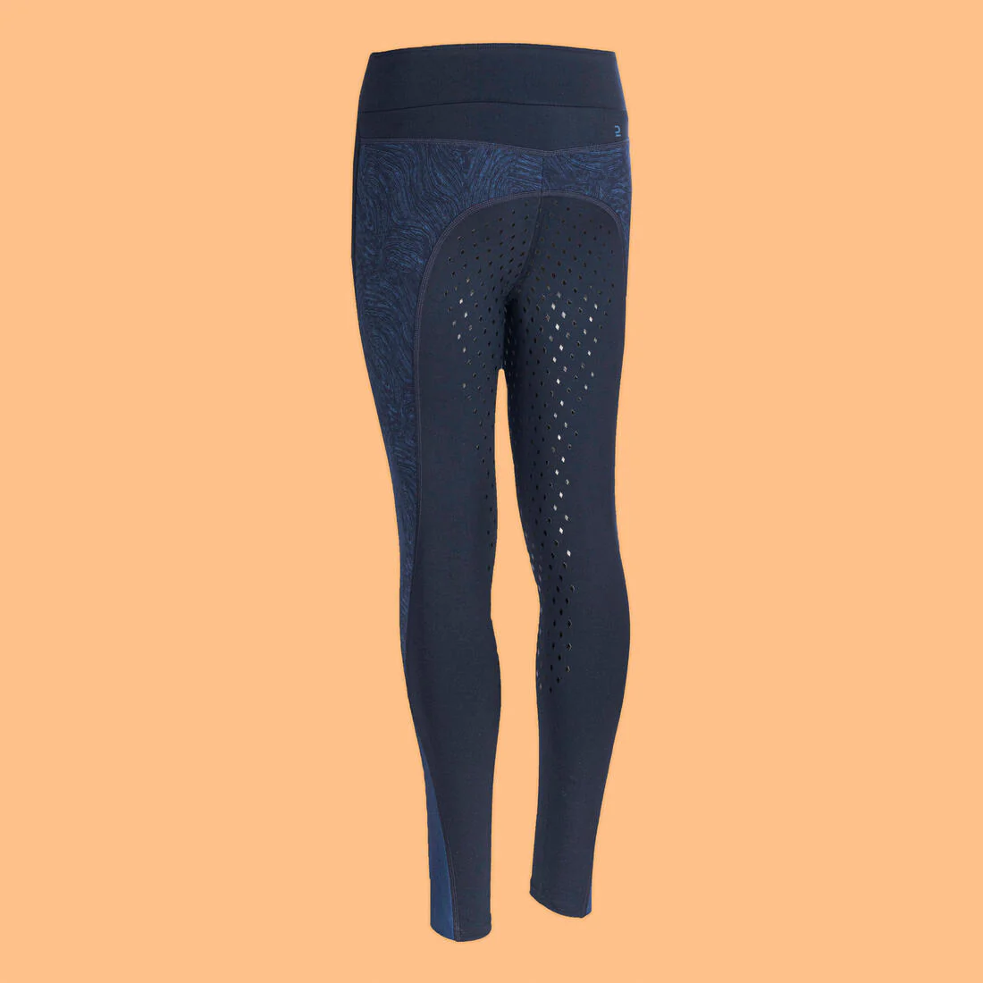 Kids' Horse Riding Leggings Fullgrip 500 - Navy Print - Image 9