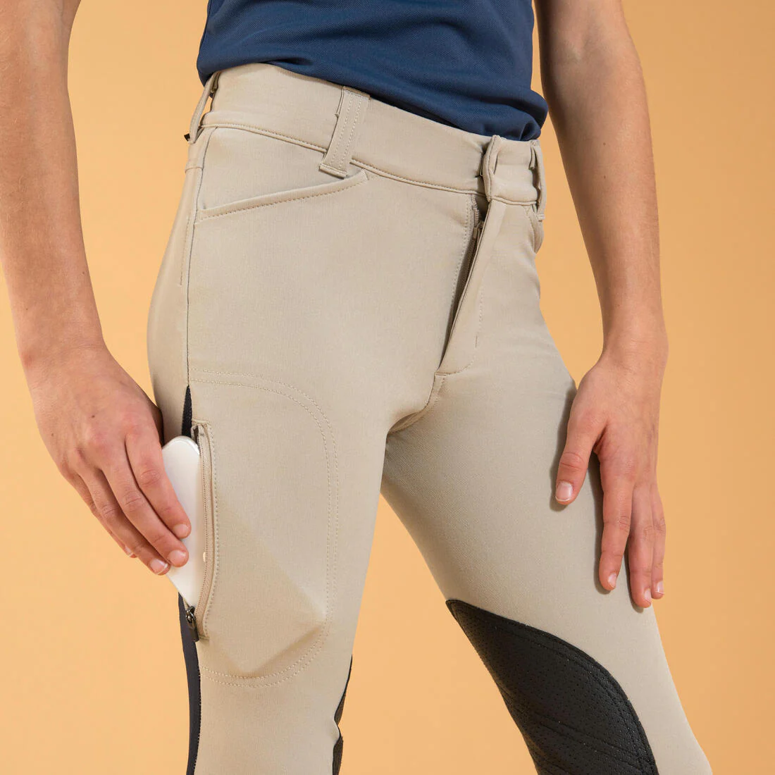 Kids' Horse Riding Lightweight Mesh Jodhpurs with Grippy Suede Patches 500 - Image 13