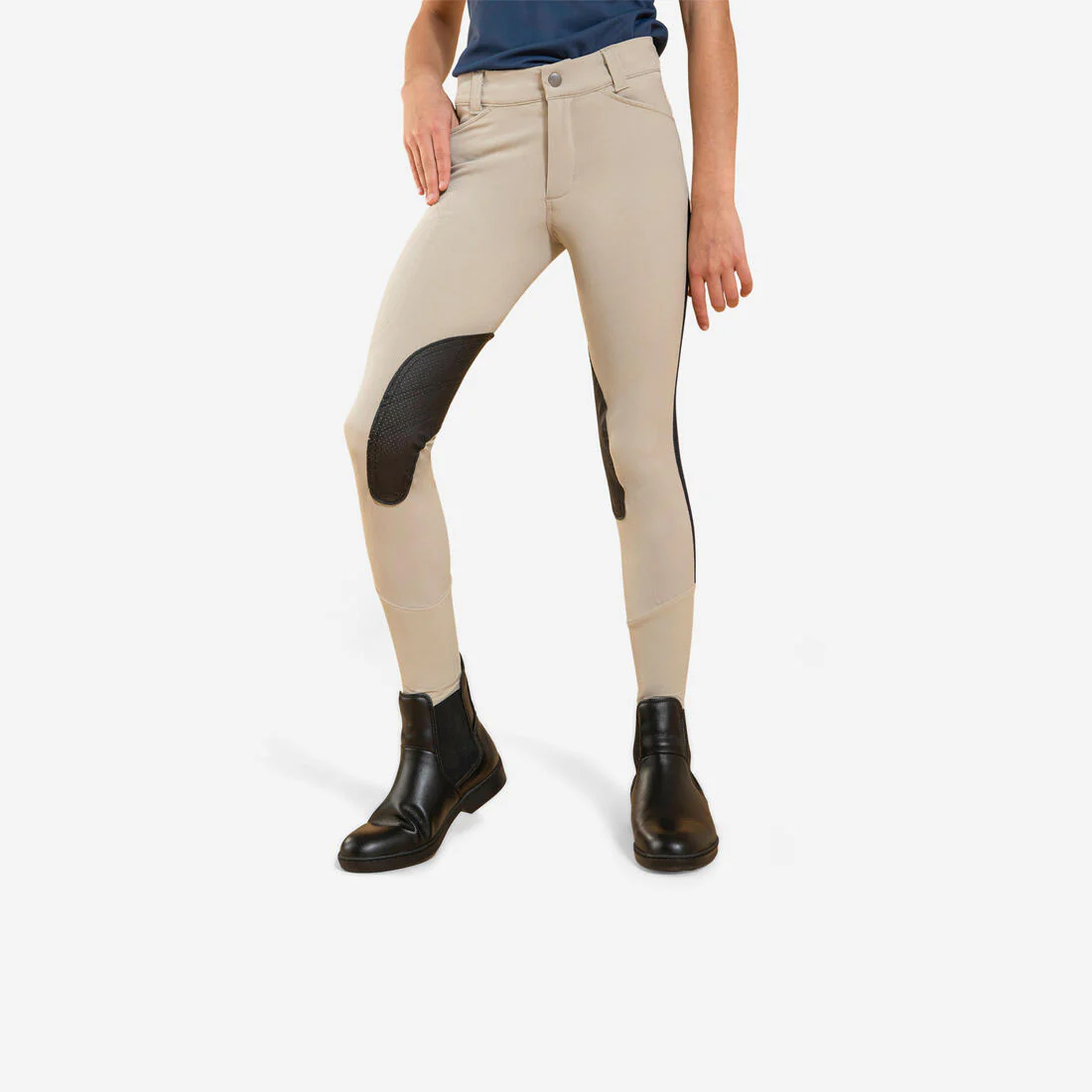 Kids' Horse Riding Lightweight Mesh Jodhpurs with Grippy Suede Patches 500 - Image 2