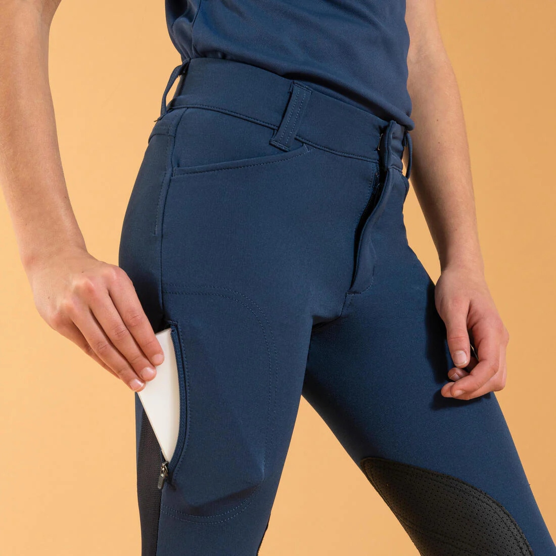 Kids' Horse Riding Lightweight Mesh Jodhpurs with Grippy Suede Patches 500 - Image 9