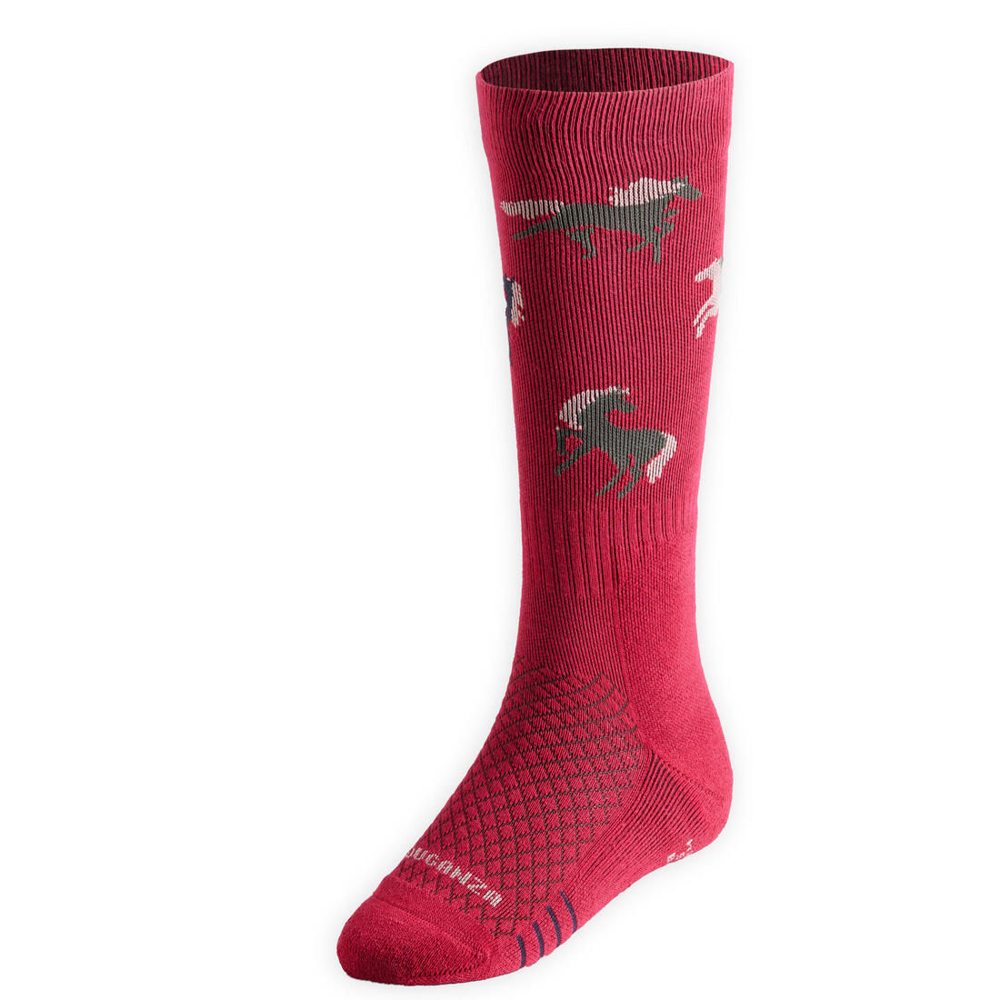 Kids' Horse Riding Socks SKS 500 Twin-Pack - Navy/Pink Pony Print - Image 10