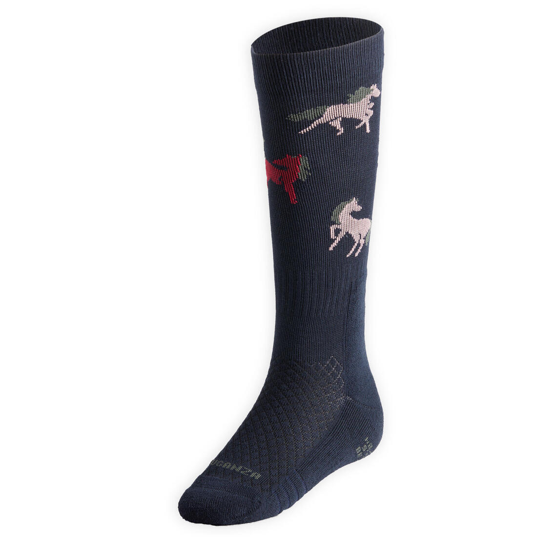 Kids' Horse Riding Socks SKS 500 Twin-Pack - Navy/Pink Pony Print - Image 5