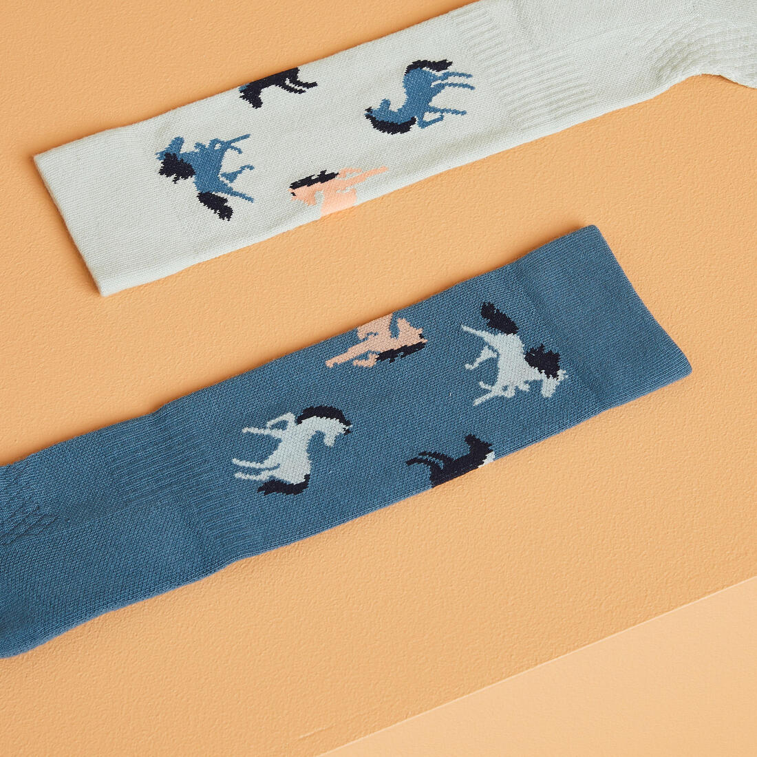 Kids' Horse Riding Socks SKS 500 Twin-Pack - Navy/Pink Pony Print - Image 8