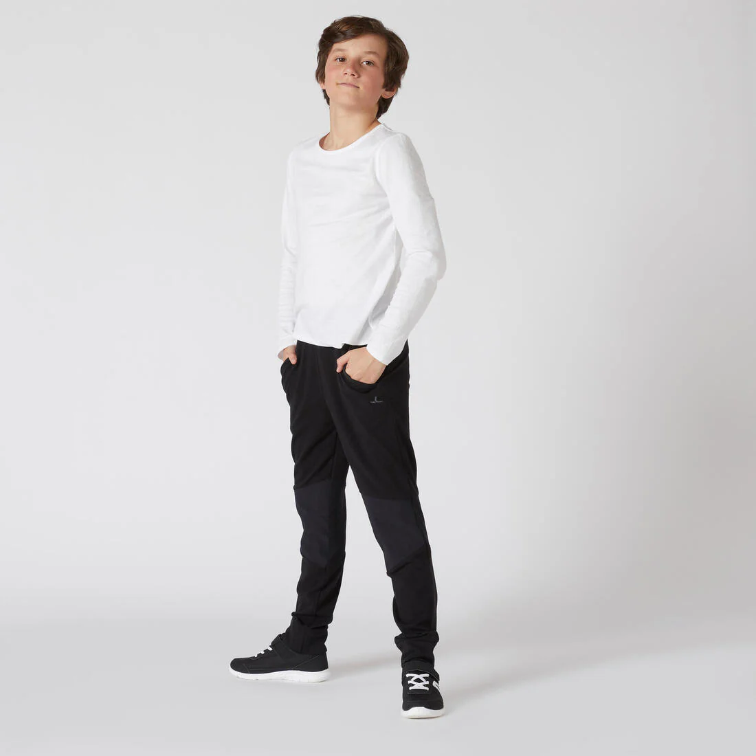 Kids' Light Slim-Fit Cotton Jogging Bottoms 500 - Black - Image 2