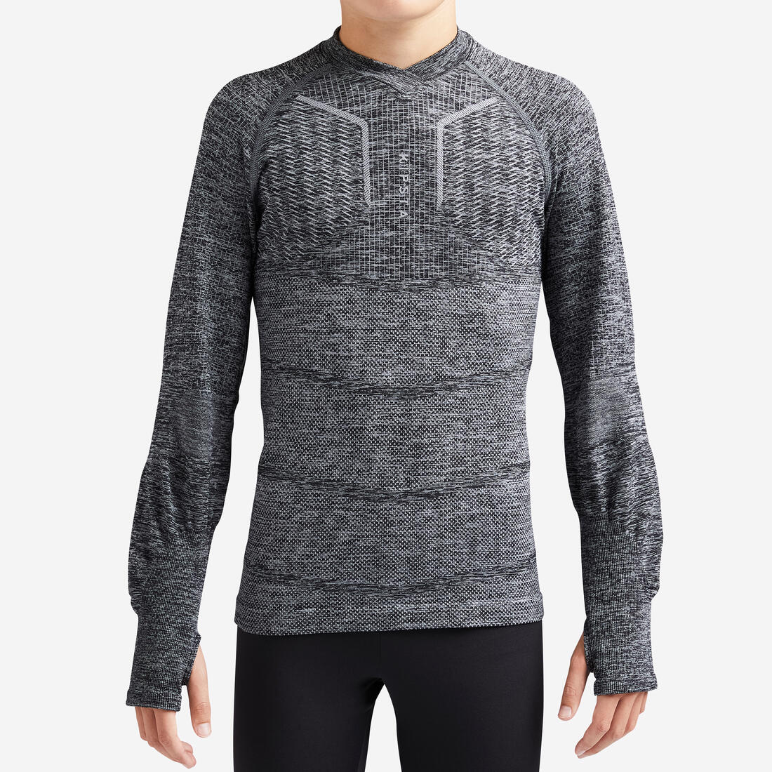 Kids' Long-Sleeved Football Base Layer Top Keepdry 500 - Mottled Grey