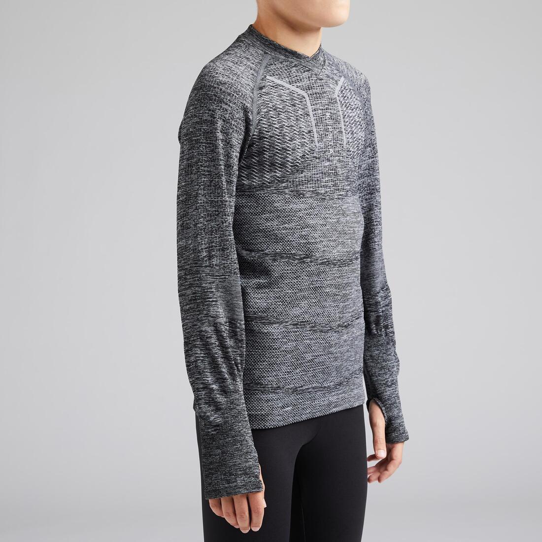 Kids' Long-Sleeved Football Base Layer Top Keepdry 500 - Mottled Grey - Image 2