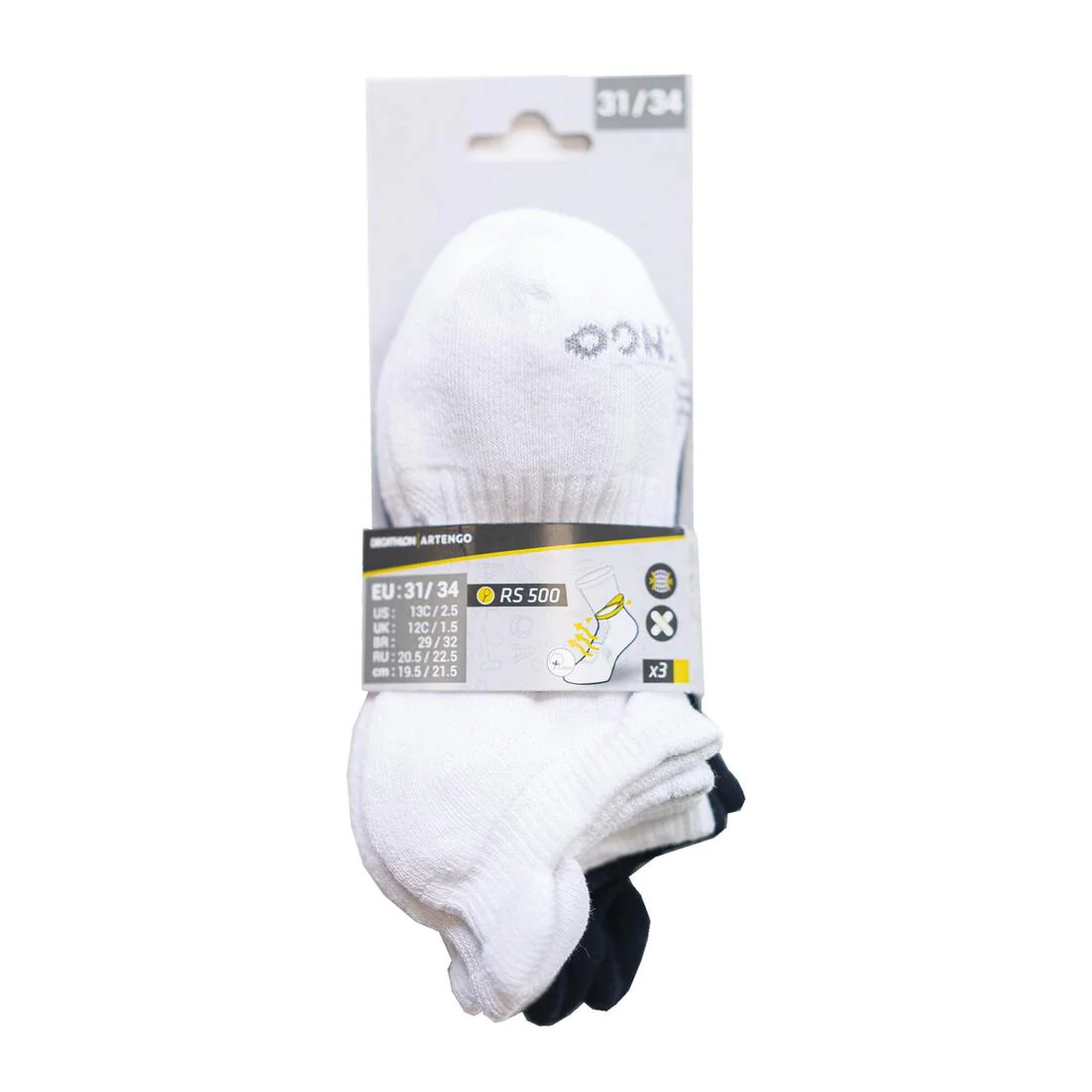 Kids' Low Socks Tri-Pack RS 500 - White/White/Black - Image 5