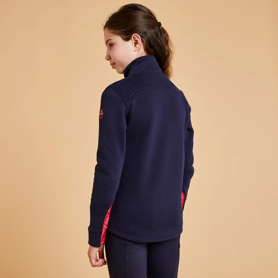 Kids' Mixed Media Horse Riding Zip Sweatshirt 500 - Navy/Pink - Image 5