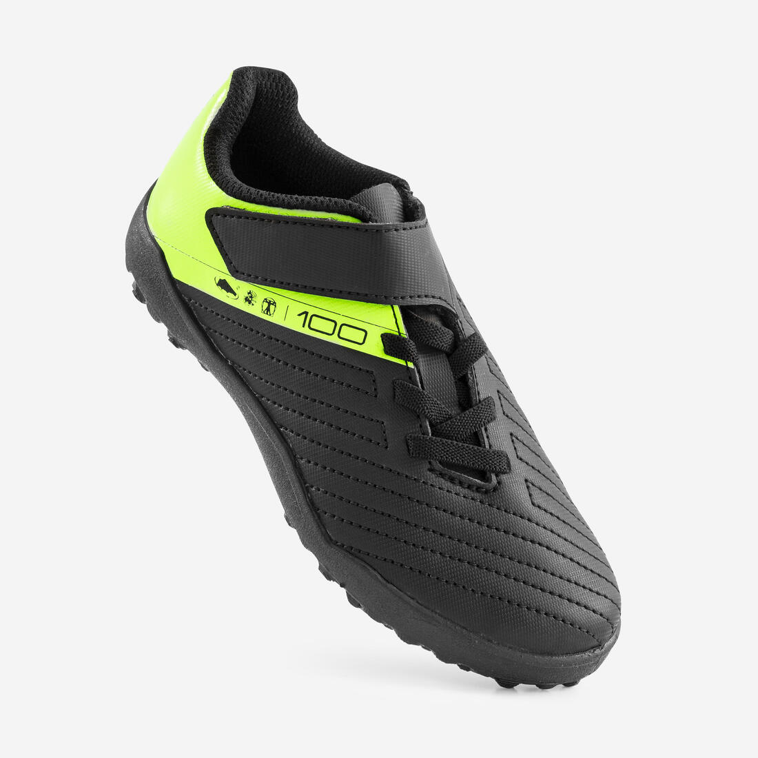 Kids' Rip-Tab Turf Football Boots 100 Easy TF - Black/Yellow - Image 4
