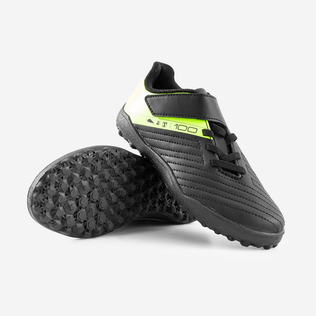 Kids' Rip-Tab Turf Football Boots 100 Easy TF - Black/Yellow - Image 8