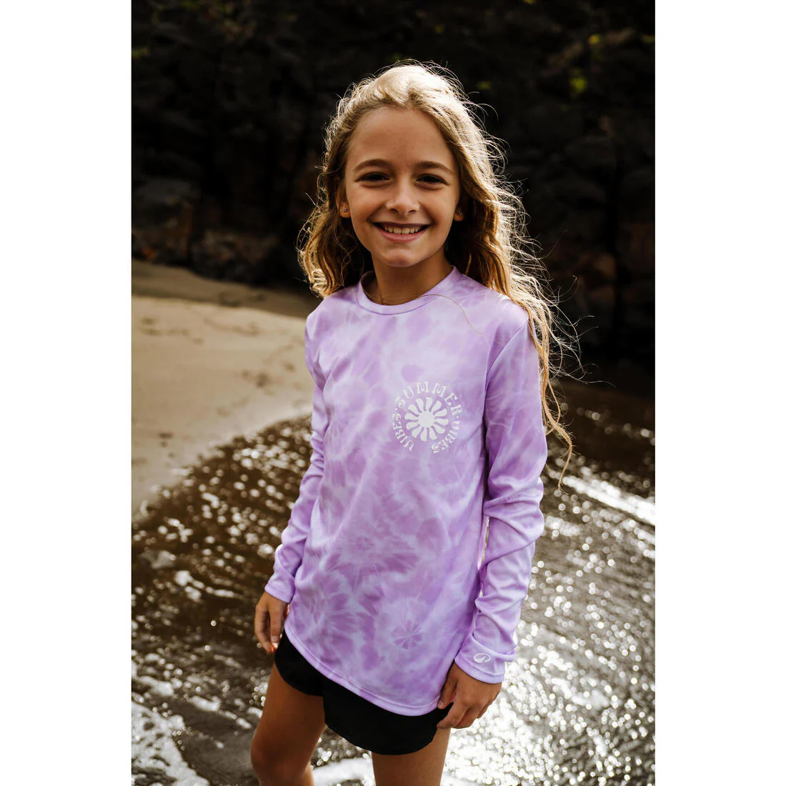 Kids’ surfing long sleeve UV-protection t-shirt - 100 Vibes parme - Image 11