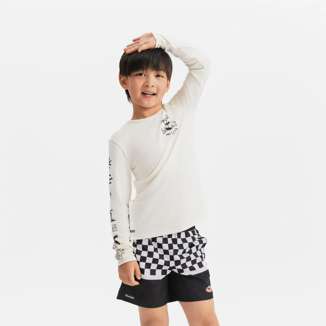Kids’ surfing long sleeve UV-protection t-shirt - 100 Vibes parme - Image 14