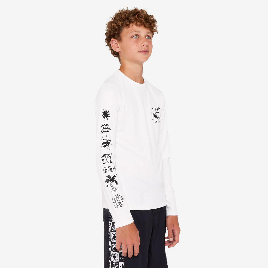 Kids’ surfing long sleeve UV-protection t-shirt - 100 Vibes parme - Image 6