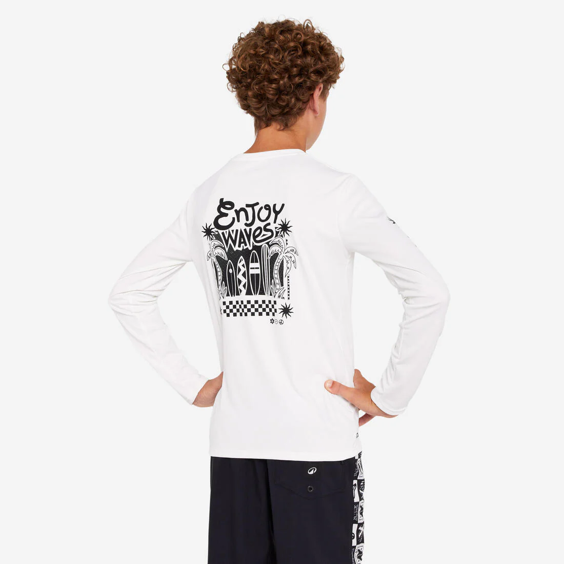 Kids’ surfing long sleeve UV-protection t-shirt - 100 Vibes parme - Image 7