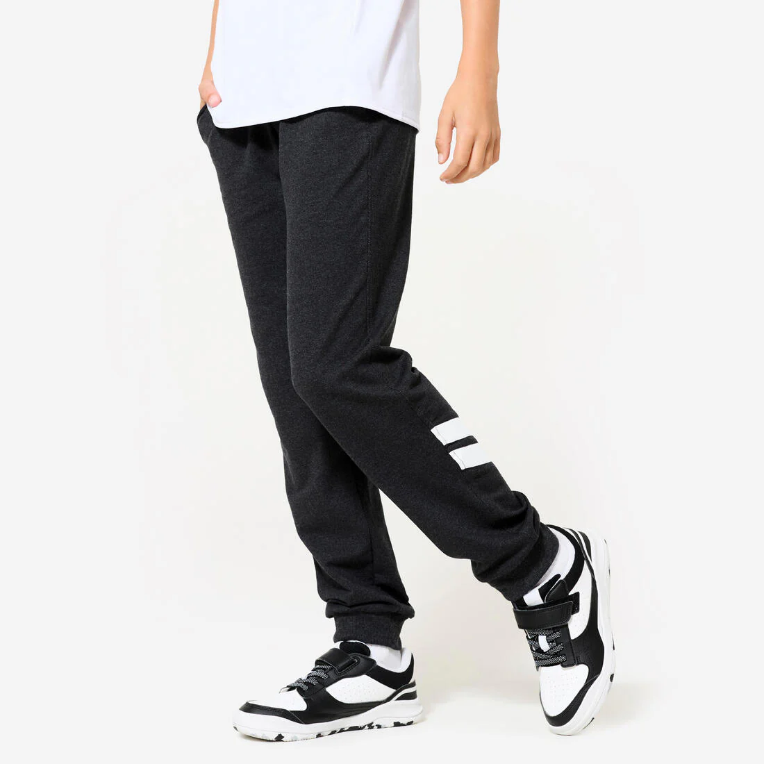 Kids' Unisex Straight-Cut Cotton French Terry Jogging Bottoms 100 Dark Grey Marl