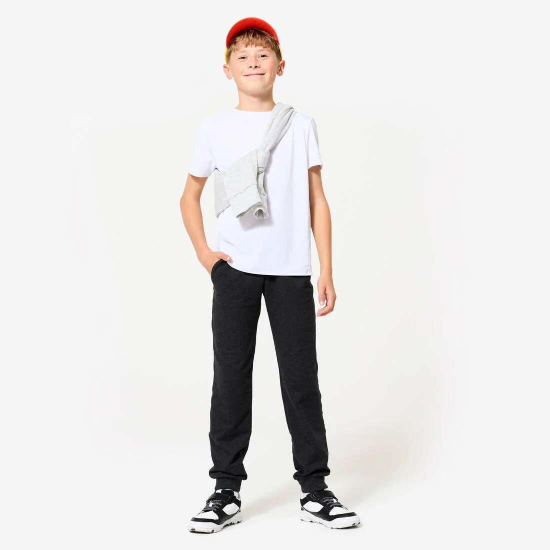 Kids' Unisex Straight-Cut Cotton French Terry Jogging Bottoms 100 Dark Grey Marl - Image 2