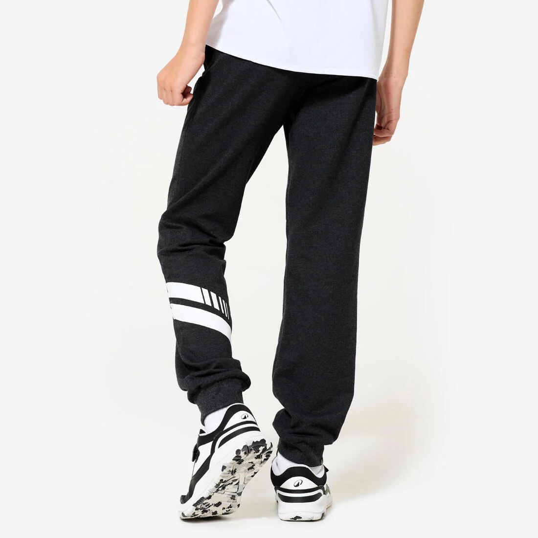 Kids' Unisex Straight-Cut Cotton French Terry Jogging Bottoms 100 Dark Grey Marl - Image 4