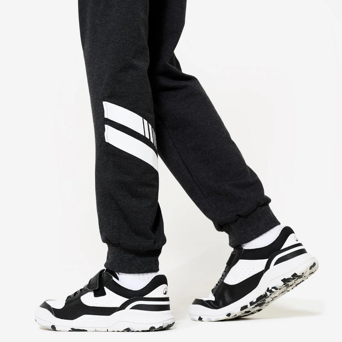 Kids' Unisex Straight-Cut Cotton French Terry Jogging Bottoms 100 Dark Grey Marl - Image 6