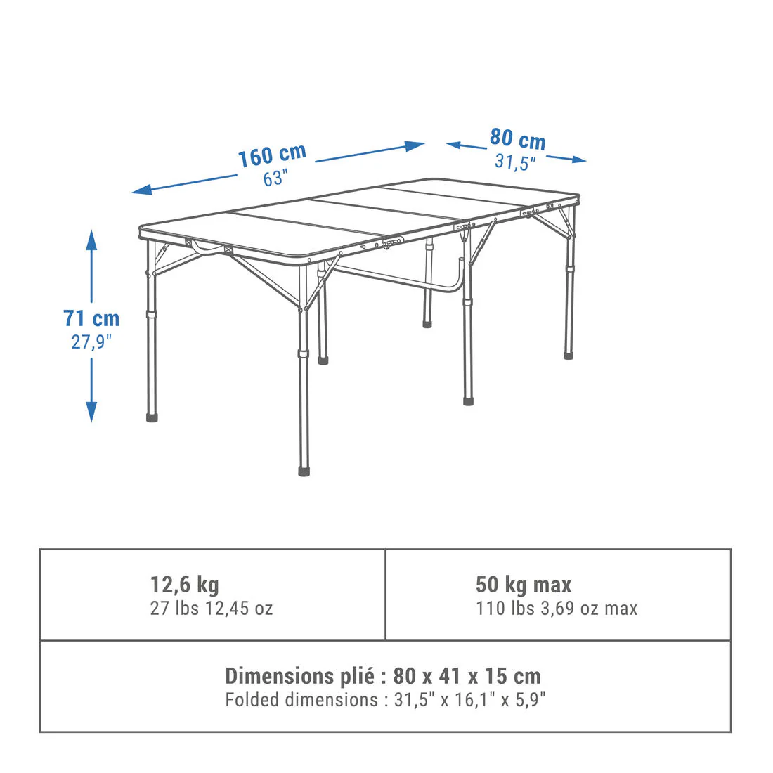 Large Folding Camping Table - 6 to 8 People - Green - Image 2