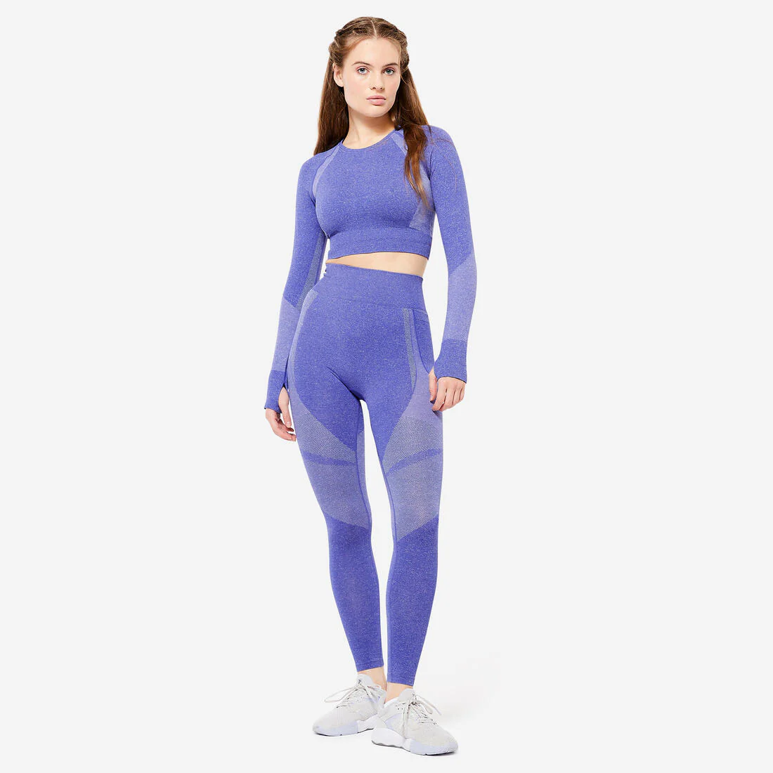 Long-Sleeved Cropped Seamless Fitness T-Shirt - Blue - Image 2
