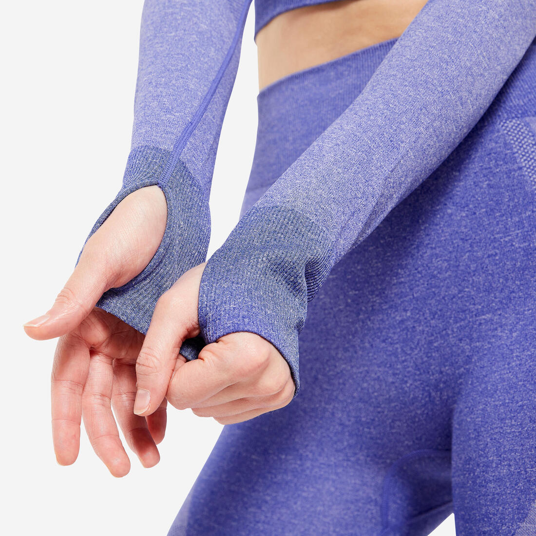Long-Sleeved Cropped Seamless Fitness T-Shirt - Blue - Image 5