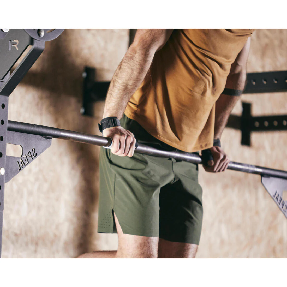 Men's Breathable Performance Cross Training Shorts with Zipped Pockets - Khaki - Image 8