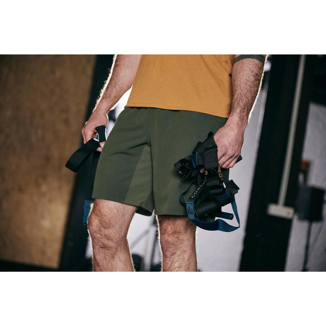 Men's Breathable Performance Cross Training Shorts with Zipped Pockets - Khaki - Image 9