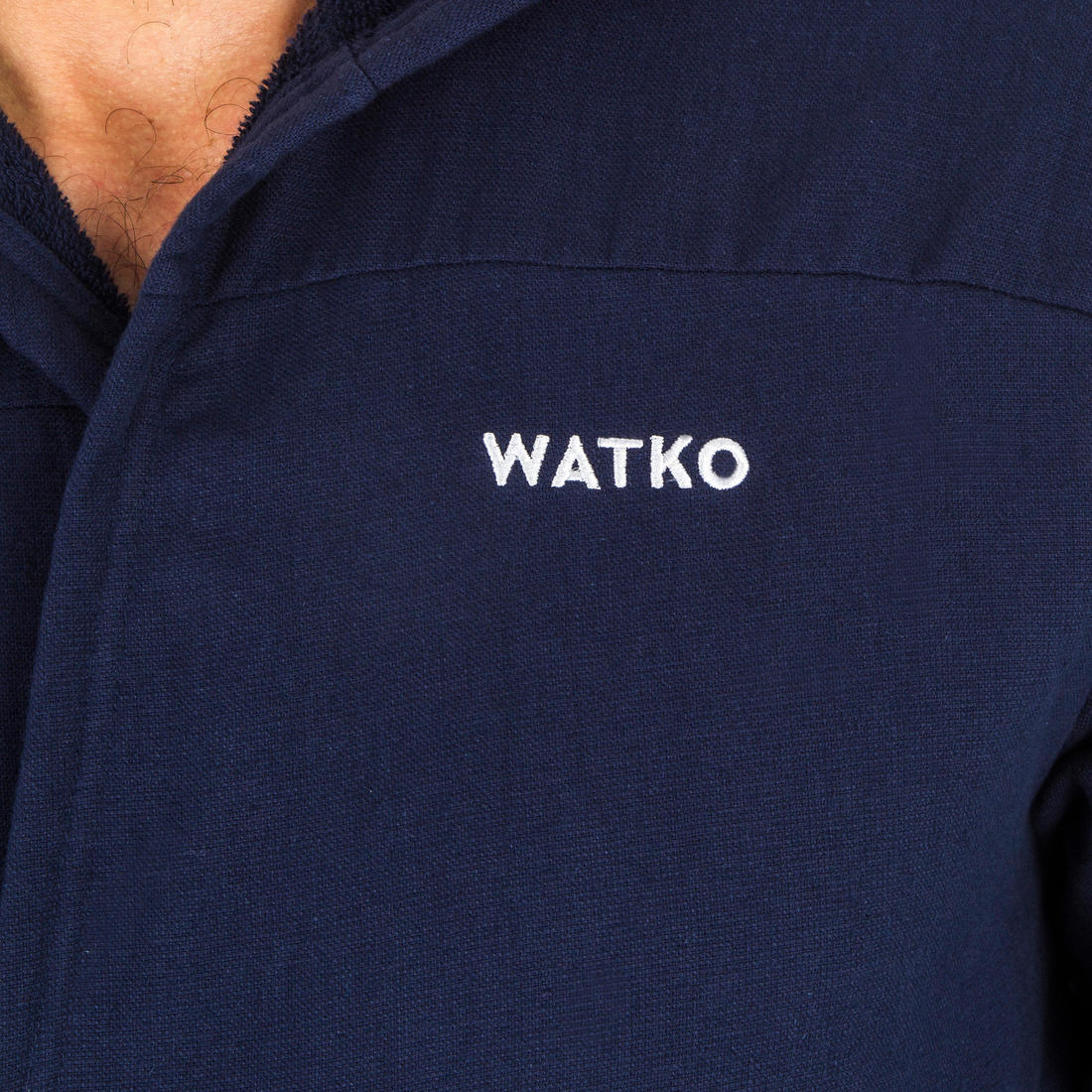 Men’s cotton compact hooded bathrobe in navy blue - Image 10
