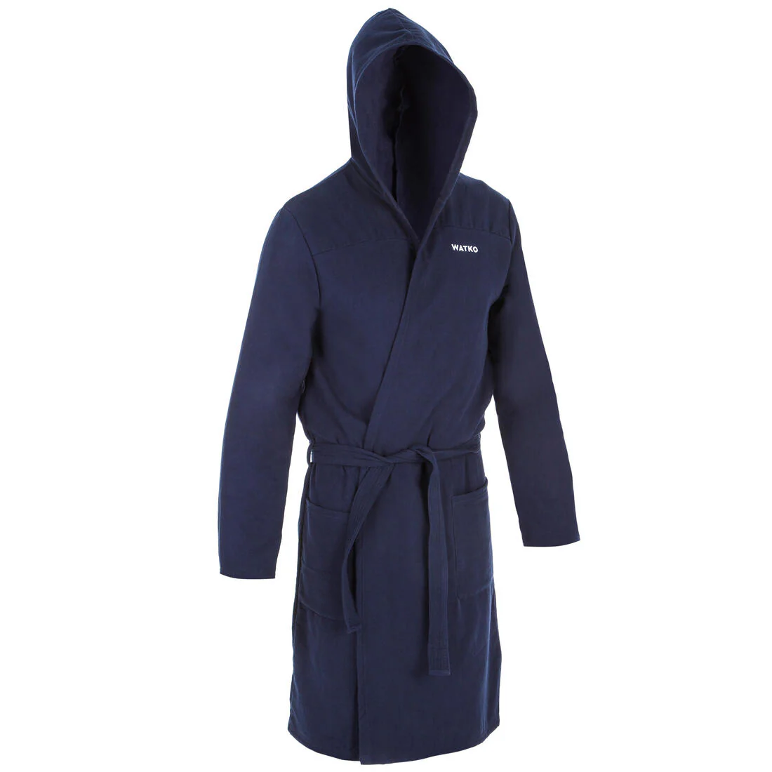 Men’s cotton compact hooded bathrobe in navy blue - Image 5