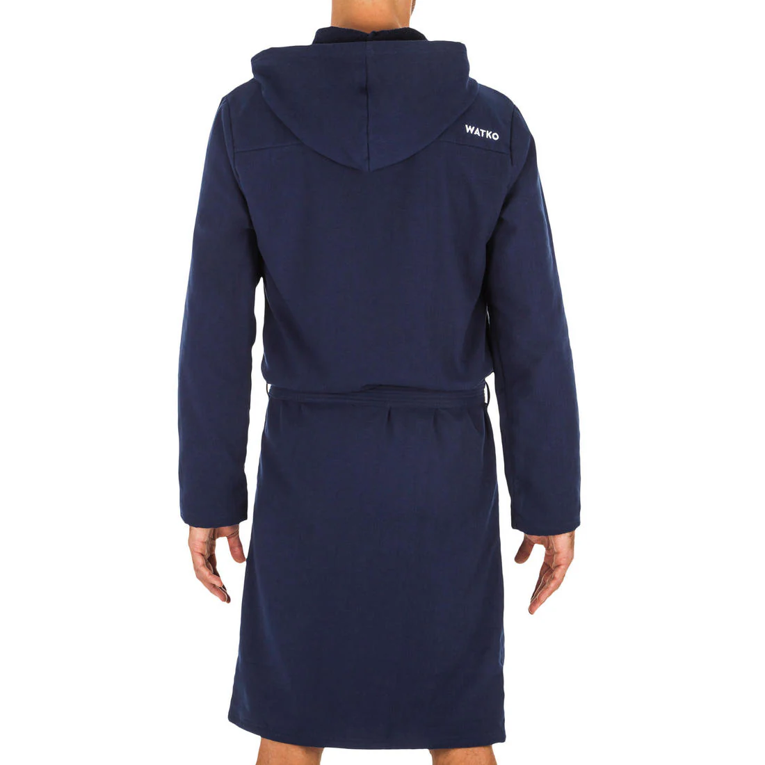 Men’s cotton compact hooded bathrobe in navy blue - Image 8