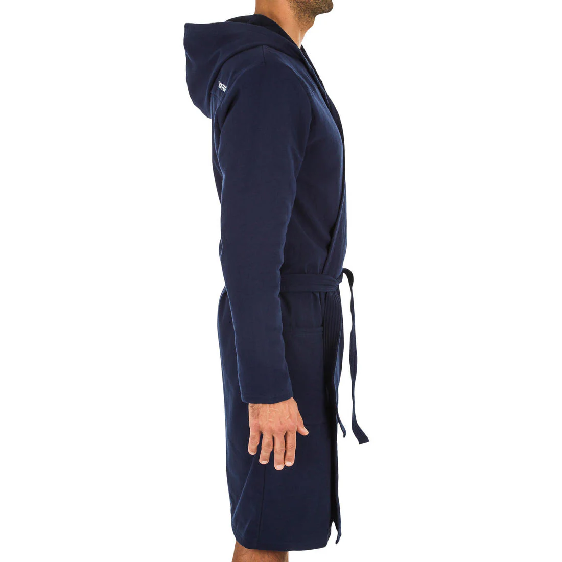 Men’s cotton compact hooded bathrobe in navy blue - Image 9